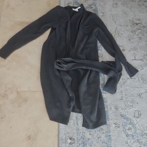 Diane Von Furstenburg Gray Long Cardigan with Belt. 17% Cashmere